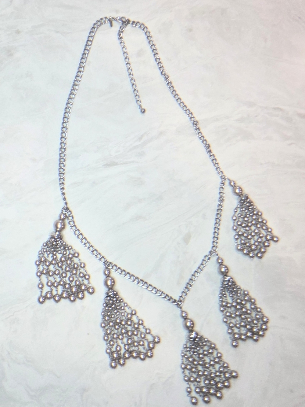 Chicos Silver Tassel Statement Necklace - Elegant Fringe Pendant